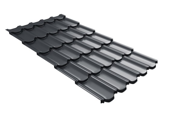 Металлочерепица квинта плюс с 3D резом 0,5 Satin RAL 7024 мокрый асфальт купить в Прокопьевске